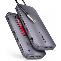 HMC-12GM2 Wieloportowy hub USB + M.2 pozycja, 12in1 10Gbps, 3x USB-A, USB-C, HDMI, DP, RJ-45, SD/mSD, audio, PD